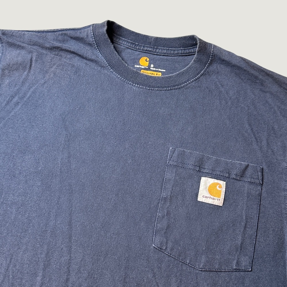 Carhartt T-Shirt Mens S K87 NVY Original Fit Navy Blue Pocket Heavyweight